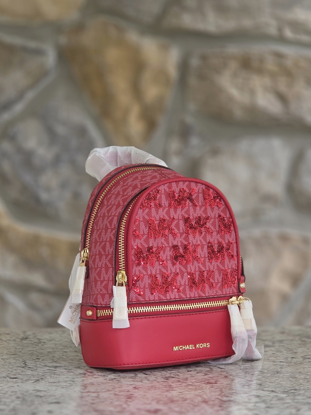 Michael Kors Rhea Extra Small Red Logo Convertible Backpack